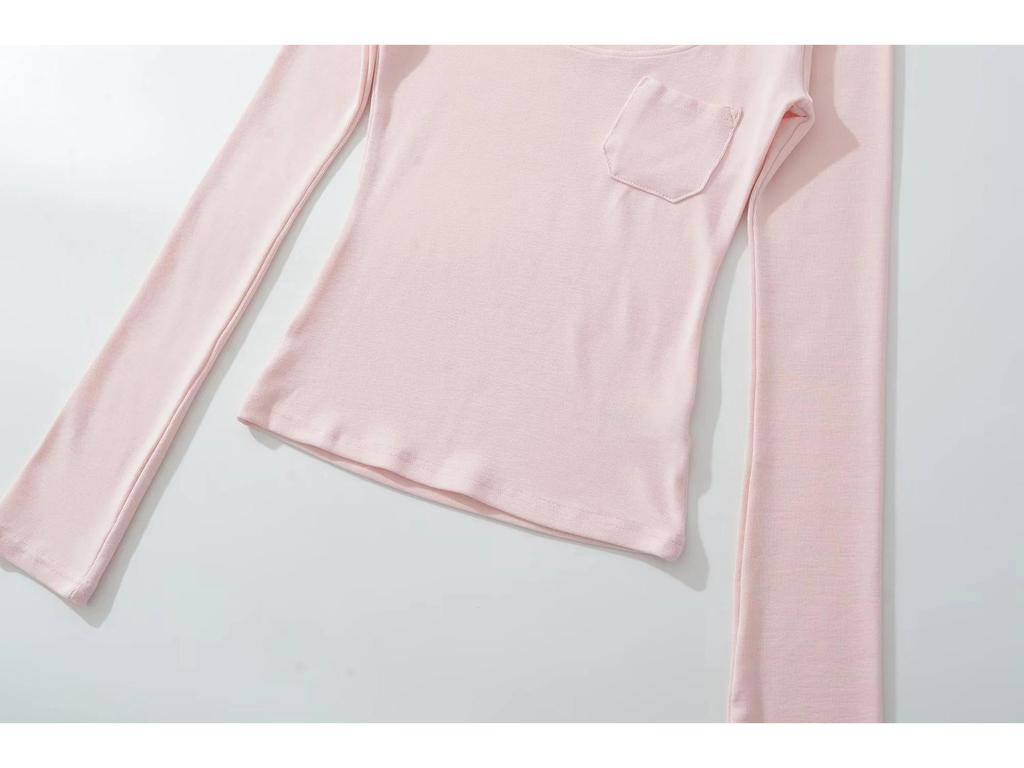 Spicy Girl Style Sexy Figure-Hugging Long Sleeve Round Neck T-Shirt for Women - Spring 2026 Trendy Slimming Top