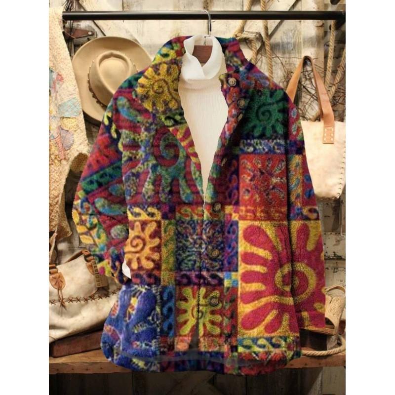 Womens Stand-Up Collar Fleece Sweatshirt With 3D Digital Floral Print Casual Long Sleeve Top Fall 2025