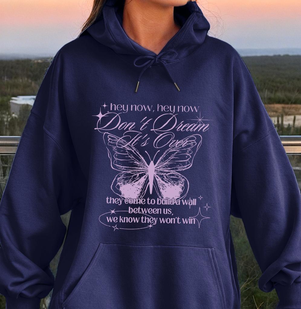 

Don T Dream It S Over Creative Butterfly Print Womens Hoody Fleece Soft Pullover Simple Street Sportswears Loose Trendy Tops 3XL