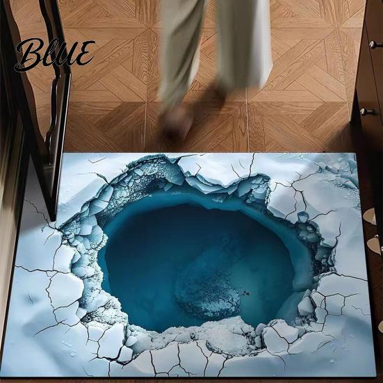 Living Room Area Bottomless Pit Mat 3D Illusion Floor Rug Optical Hole Realistic Fun Entrance