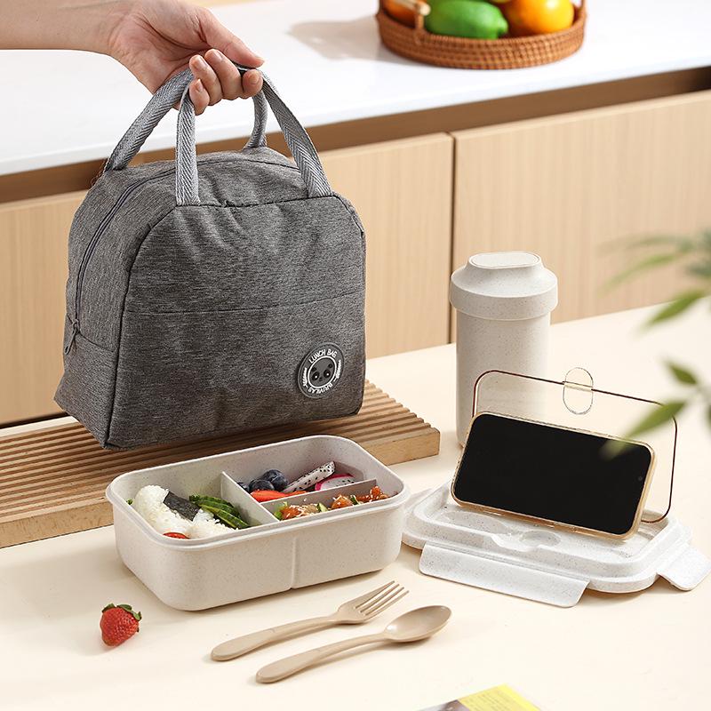 Minimalist Wheat Straw Bento Box – Microwaveable Lunch Box for Students & Office Workers