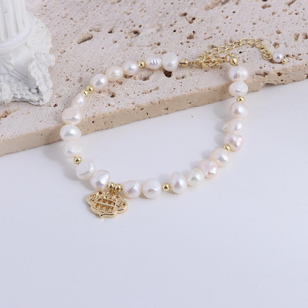 Natural Freshwater Pearl Bracelet Fu Character Smiley Face Shell Bow Pendant Bracelet Girlfriend Beaded Bracelet