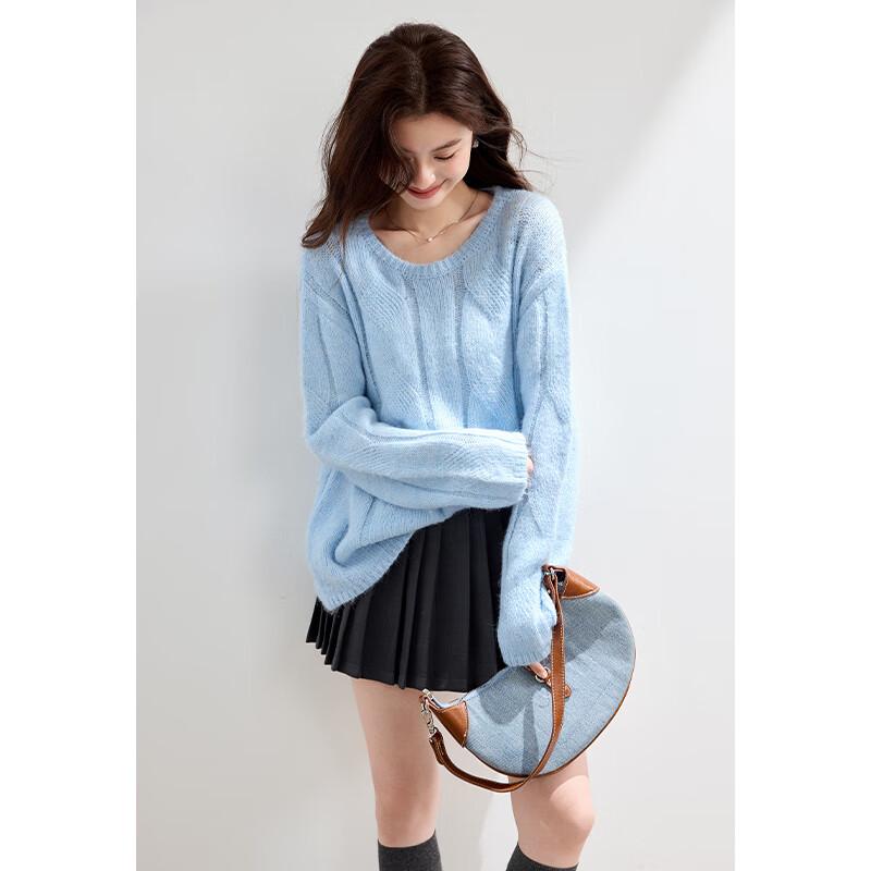 VICTORIA&VERA Women's Fall Wool Blend Round Neck Sweater