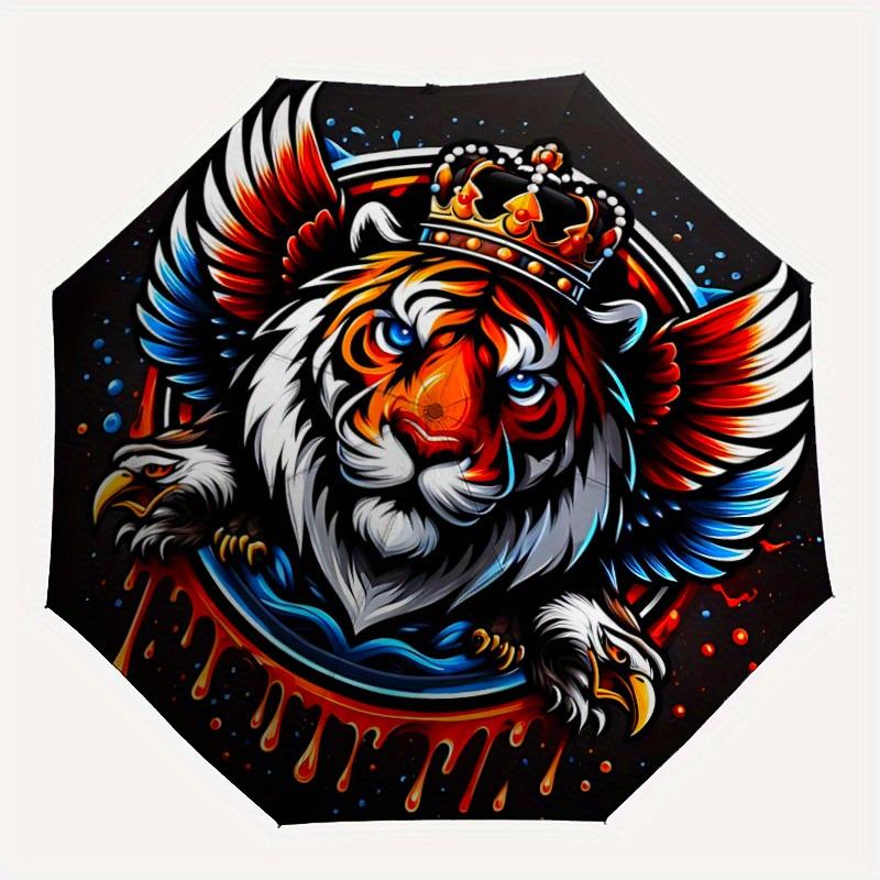 1pc Tiger Crown Emblem Automatic Opening/closing umbrella, Reinforced 8-Rib Construction, Compact Travel Umbrella yy250808148