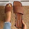 Women's Sandals Summer Luxury Fashion Flat Bottom Slippers Casual Simple Solid Colour One Word Woven Strap Sandy Beach Sandals