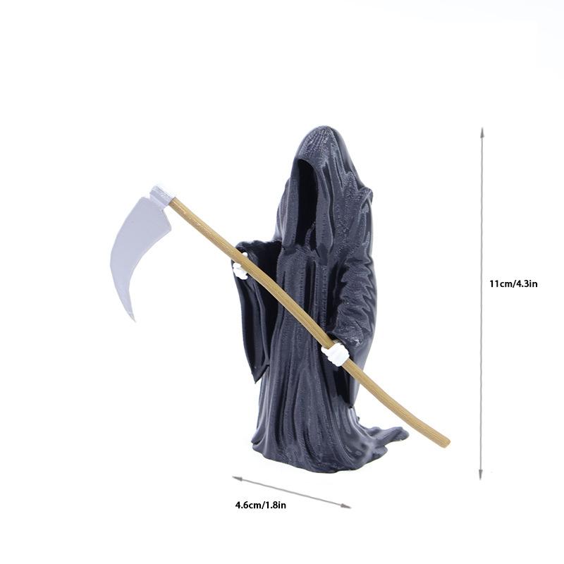Black Grim Reaper Statue Mini Devil Figurine Dollhouse Halloween Thrilling Robe Nightcrawler Ornament Micro Landscape Decor
