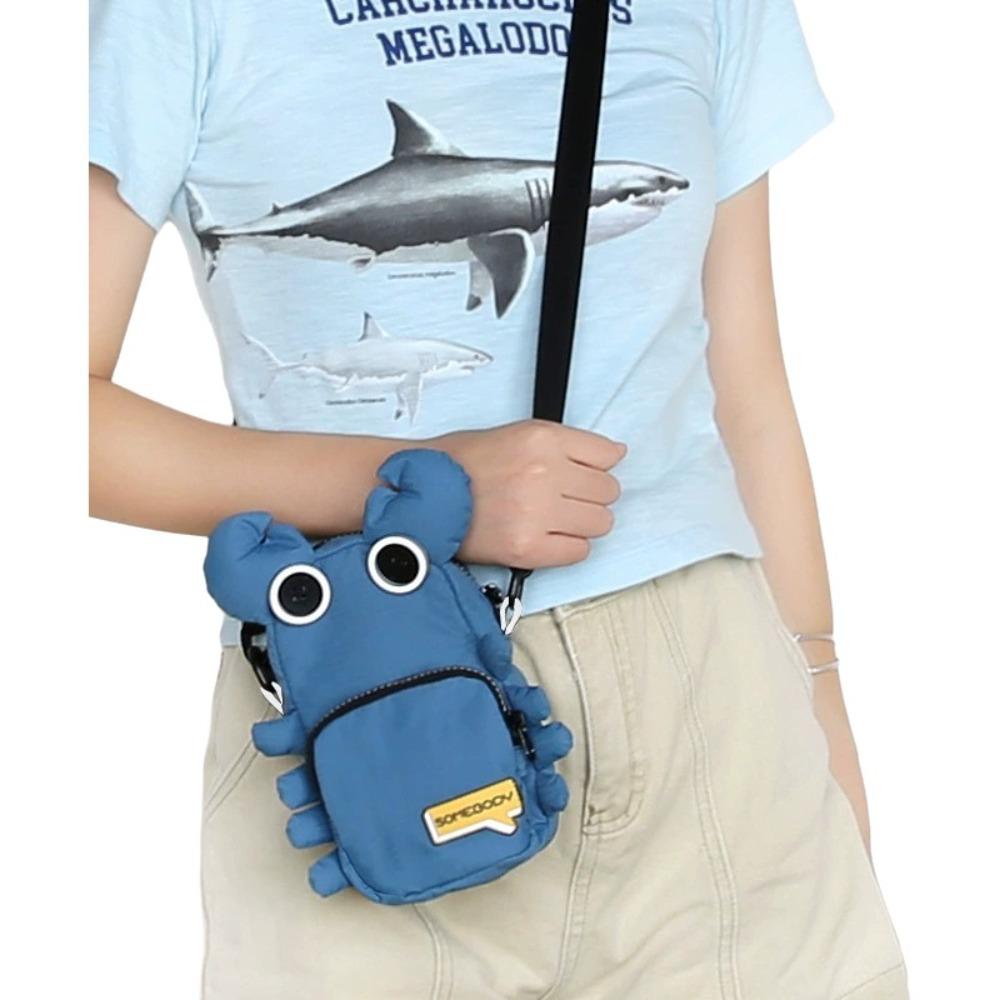 

Cartoon Crab Shoulder Bag Oxford Cloth Mobile Phone Pouch Funny Canvas Crossbody Bag Male/Female синий
