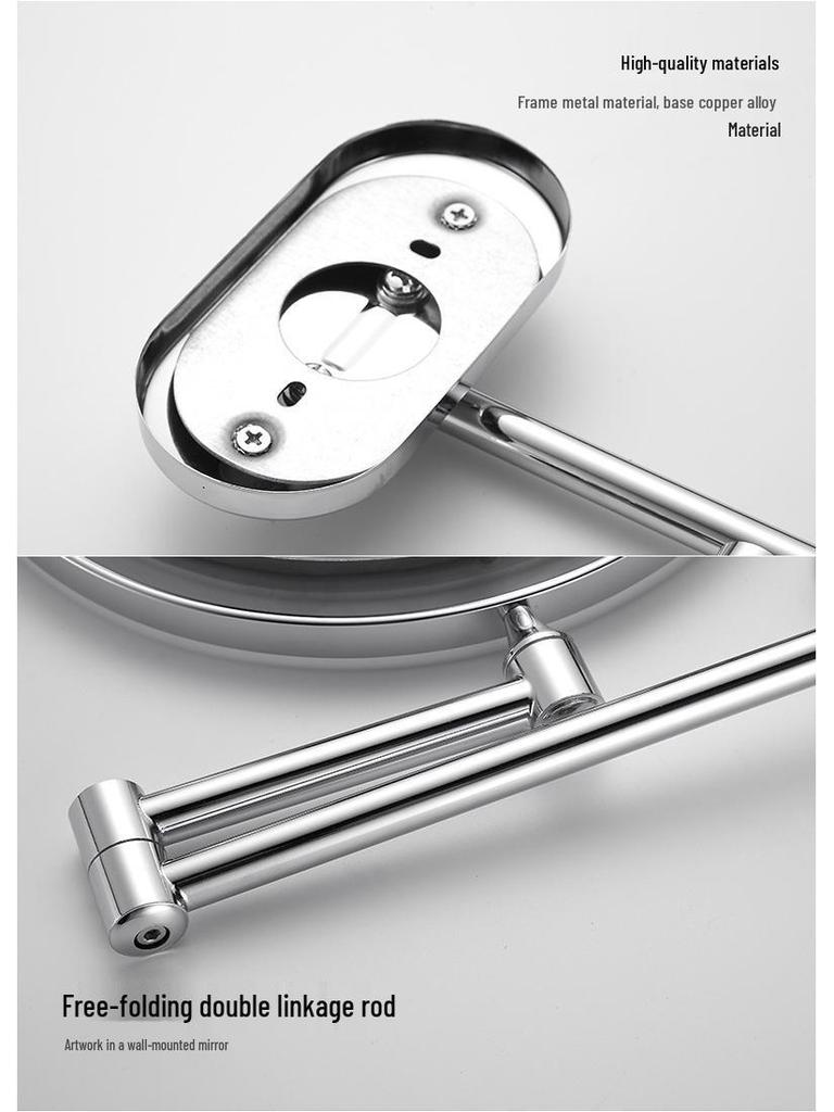 8-Inch Double-Sided LED Makeup Mirror: Wall-Mounted, Folding, Retractable, Lighted, Magnifying, Rechargeable Bathroom Vanity Mirror.