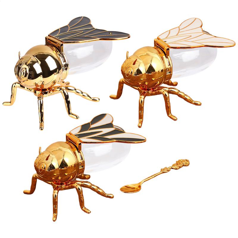 Europäischer Stil Bienenform Honigtopf Aufbewahrungsspender Behälter Heimschmuck Dekoration Küche S-pice Gewürzglas mit Löffel