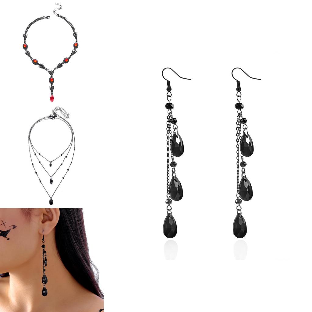 Blood Drop Tassel Bat Necklace Bracelet Earrings For Alternative Fashion