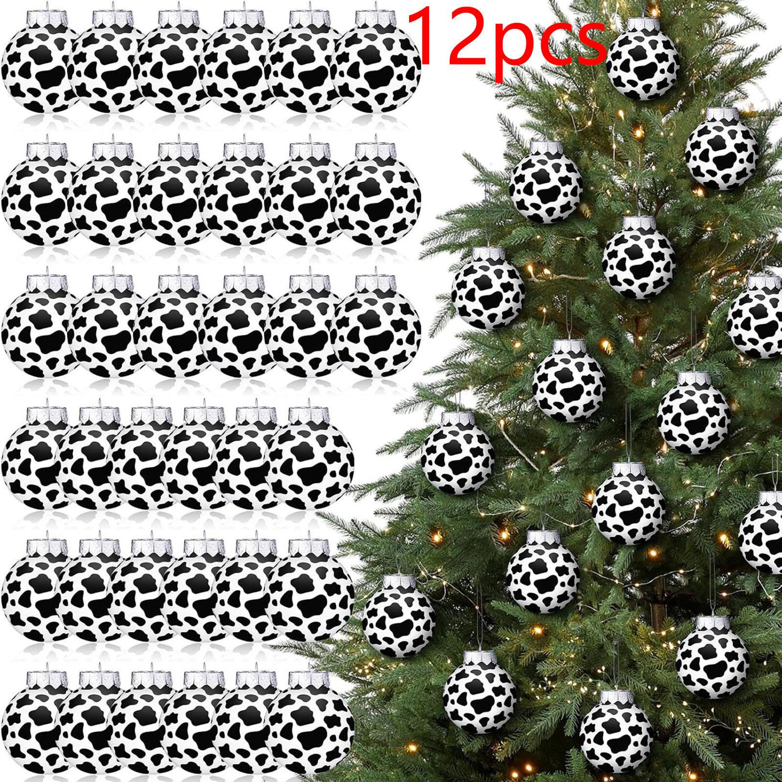 

12 штук 2,4-дюймовых рождественских шаров с коровьим узором для венков, гирлянд, декора, деревенское подвесное украшение для рождественской елки Black White