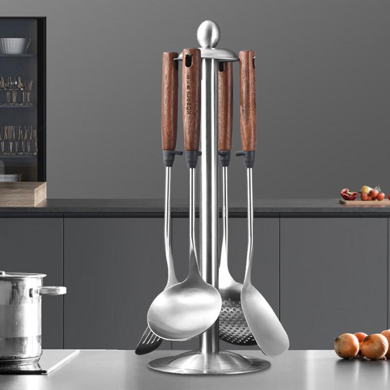 Kangbahe Walnut Handle 304 Stainless Steel 5-Piece Kitchen Utensil Set