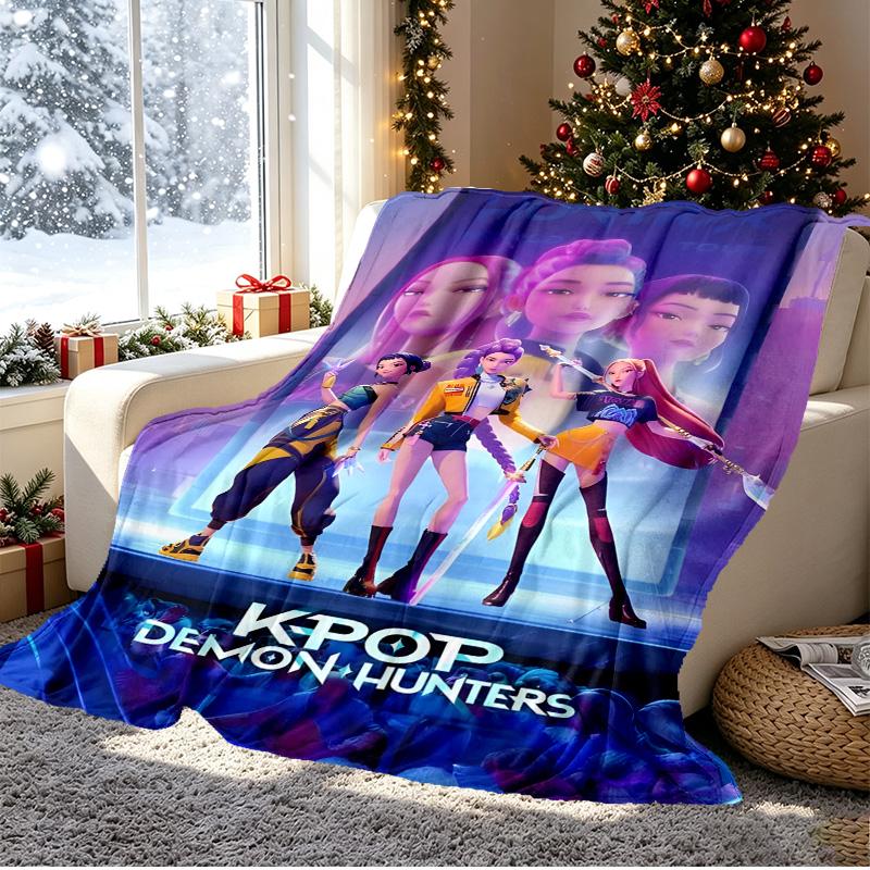 KPop Dämonenjäger Muster Decke für Heimdekoration, Bett, Sofa, Auto Reisen, Camping, Geeignet für Alle Jahreszeiten, Geburtstags-Weihnachtsgeschenk