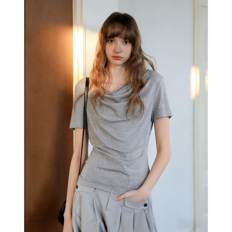 Demana Women s Elegant Cowl Neck T-Shirt S