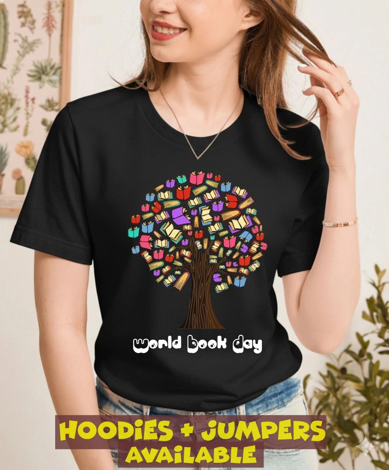 World Book Day T-Shirt Book Tree Graphic Reading Lover Gift Tee S