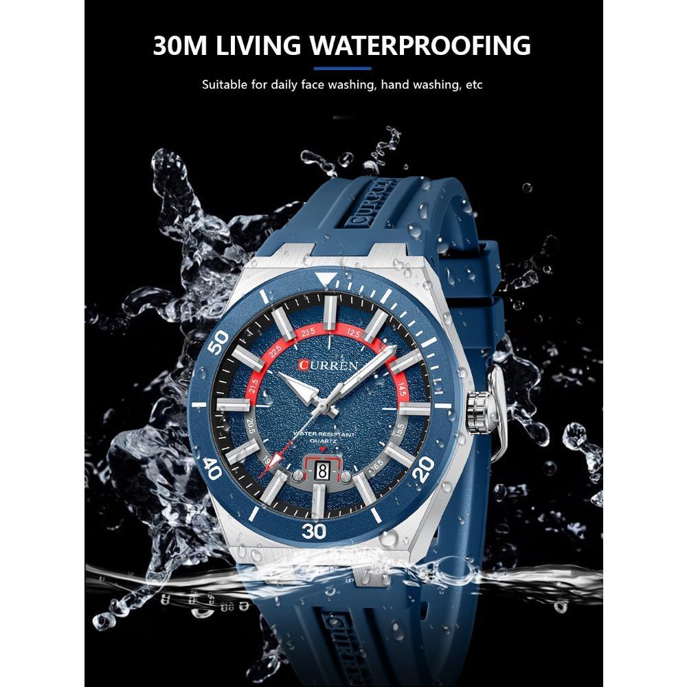 CURREN Men's Quartz Watch Fashion Date Display Luminous Waterproof Silicone Strap Sports Wristwatch