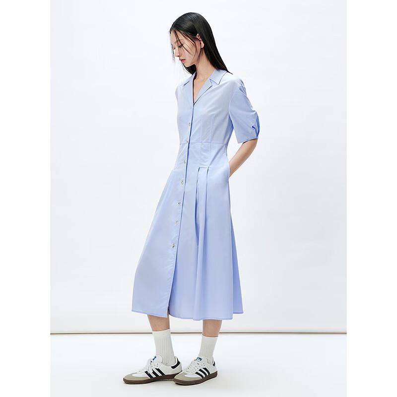 PEACEBIRD Women's French Style Lapel Puff Sleeve Shirt Dress