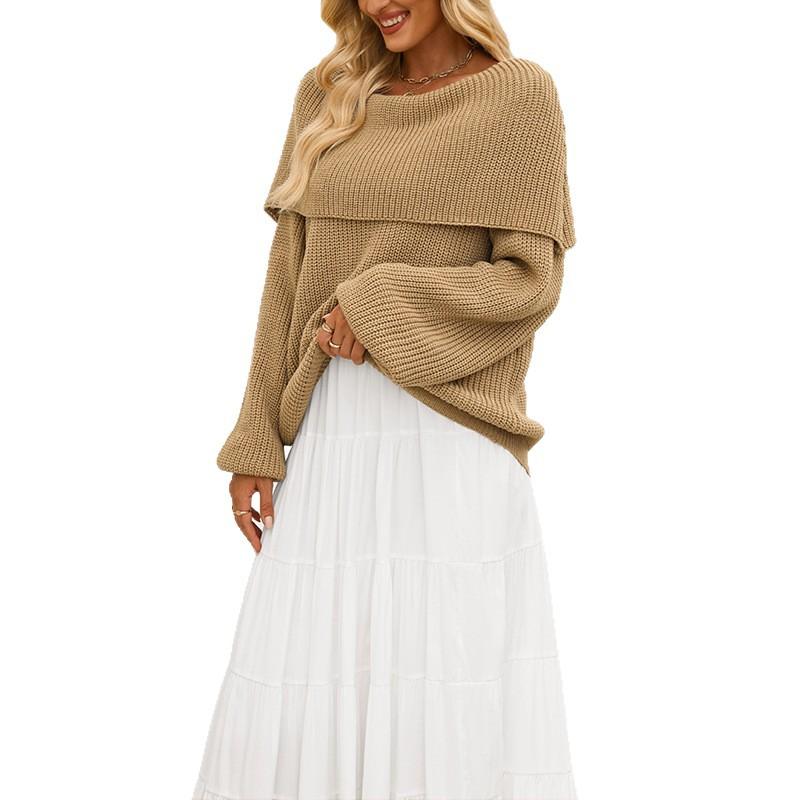 New TikTok autumn/winter European and American women's loose knit sweater pullover off-shoulder sweater