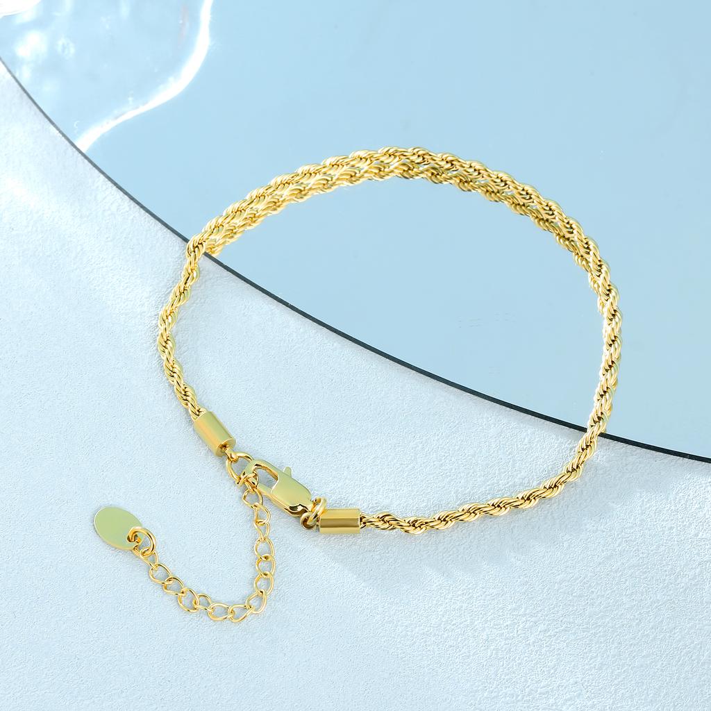 Women Girls Barefoot Ankle Jewelry 14K Gold Plated Summer Beach Gift Waterproof Stainless Steel Twist Rope Anklet Foot Bracelet