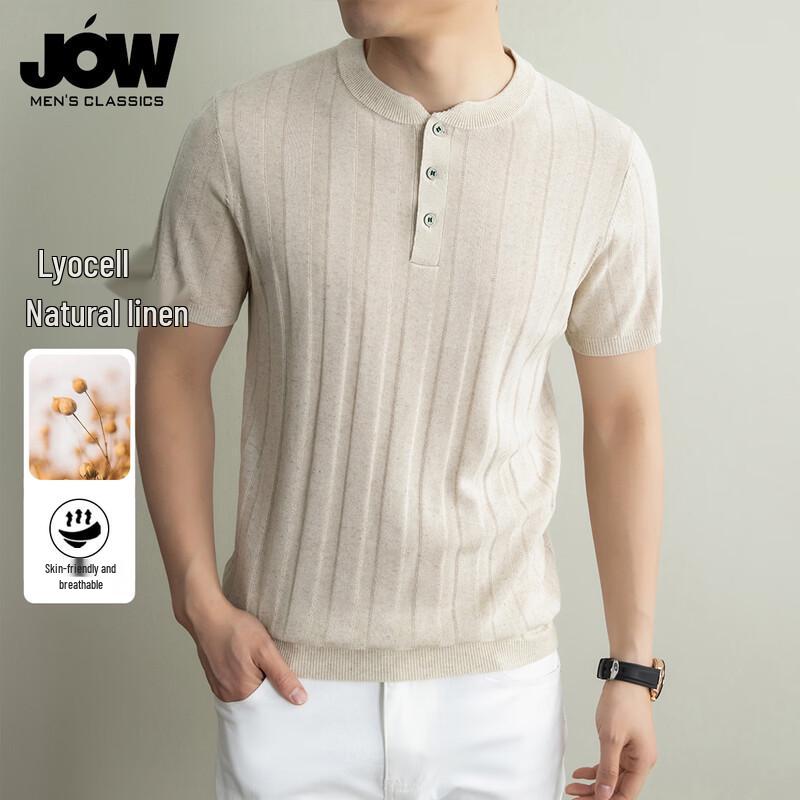 

Мужская летняя футболка-поло Henley из смесовой льняной ткани JOW M