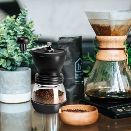 Ceramic Skeleton Hand Grinder with Spoon, Cleaning Tool, and Two Pots, Washable