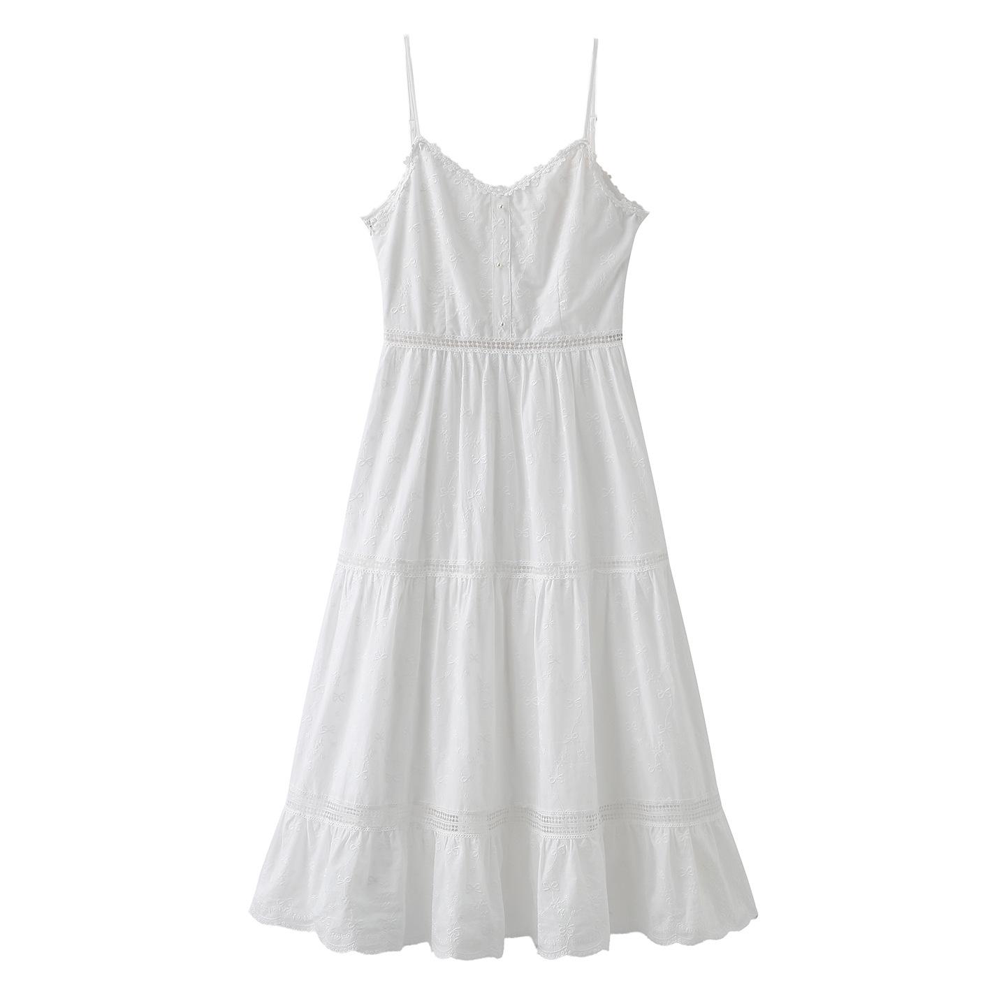 

Spring 2026 Sweet Slim Fit V-Neck Lace Midi Dress with Spaghetti Straps L білий