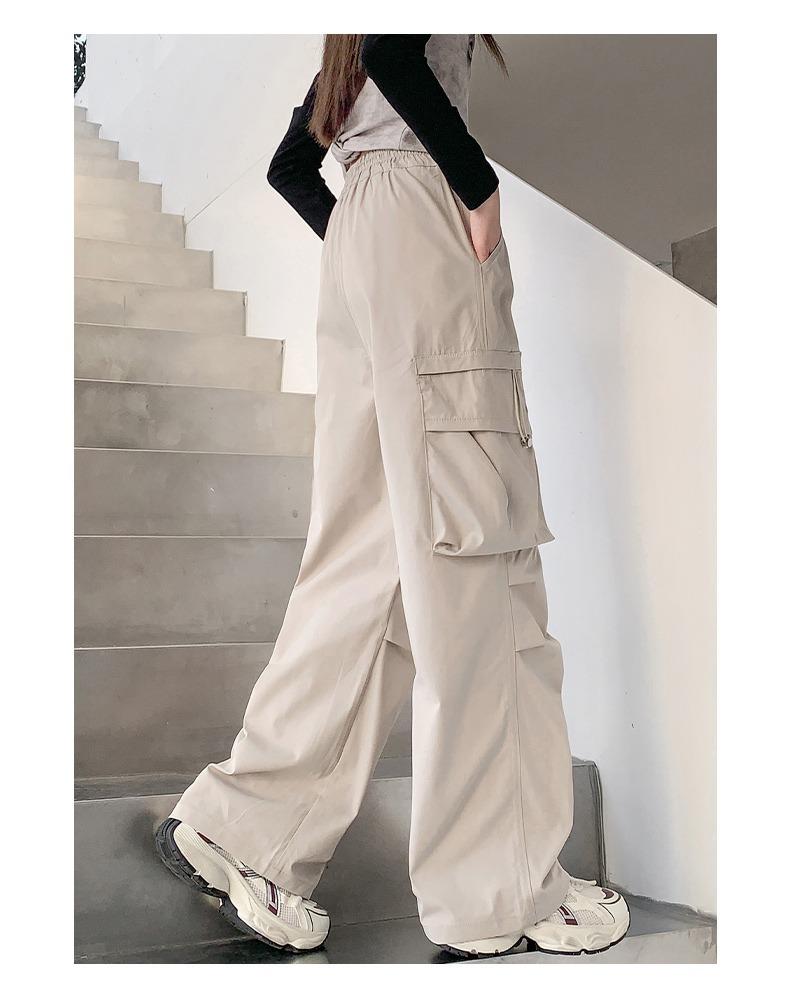 Kinder Mädchen Mid-Rise Cargohosen Locker Gerader Schnitt Polyester Einfarbig Elastische Taille Lässige Lange Hosen Frühling Sommer Sport Hosen 170 beige