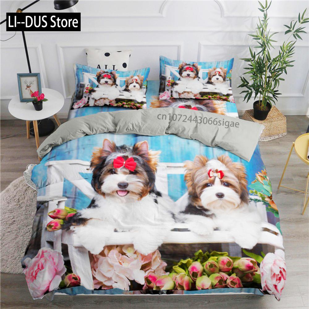 Cute White Dogs Bedding Set Lovely Puppy Husky Comforter Set King Queen Size Duvet Cover Set With Pillowcase Bed Linen For Girls