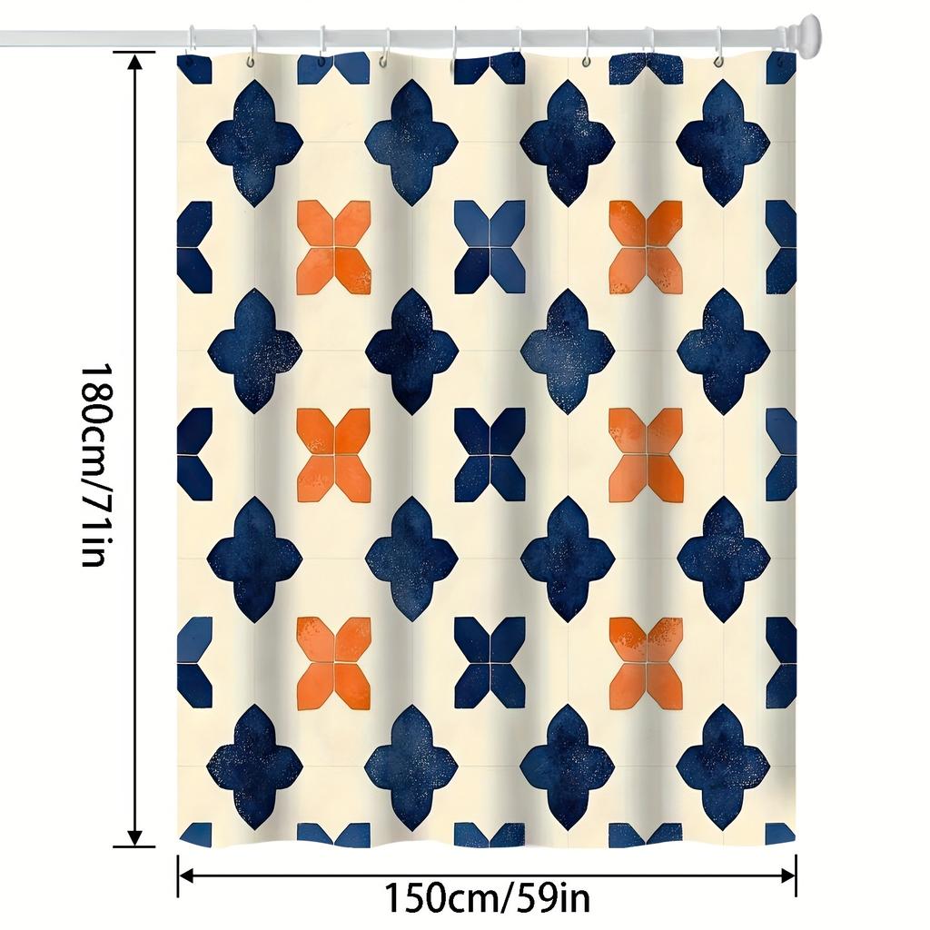 Moroccan Abstract Line Color Shower Curtain - Modern Art Design, Machine Washable, Includes Hooks, Partially Lined