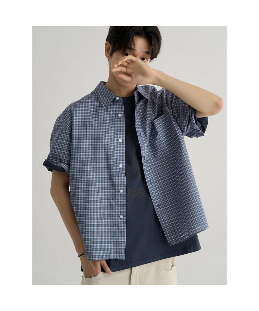 8seconds Crop Check Short Sleeve Shirt Navy