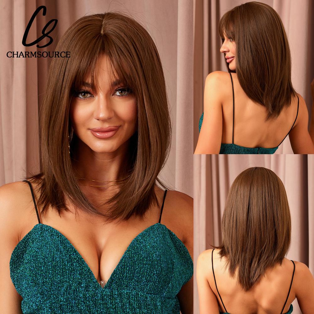 Natural Wavy Blonde Synthetic Wigs Medium Length Layered Hair with Side Bangs for Women Daily Party Cosplay Heat Resistant Fiber