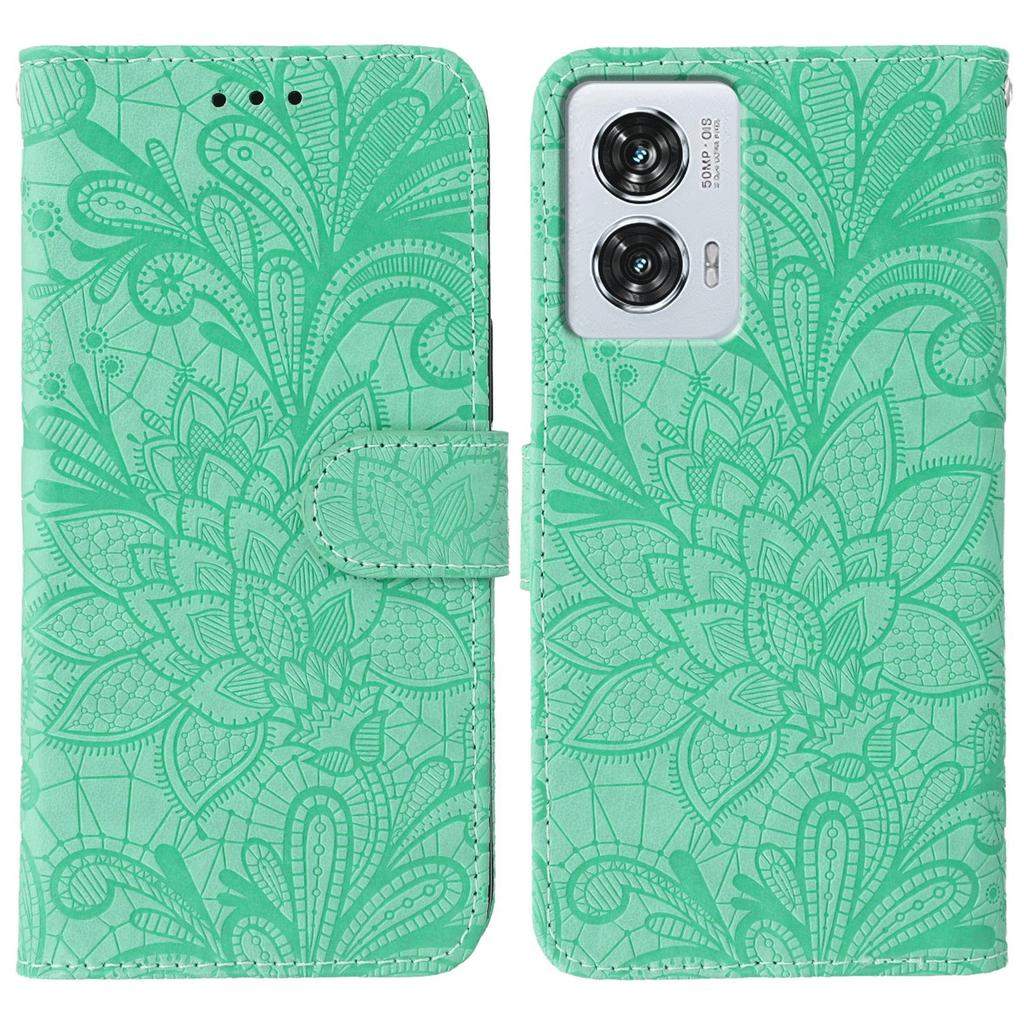 For Motorola Edge 50 Fusion 5G Case Lace Flowers PU Leather Flip Wallet Phone Cover