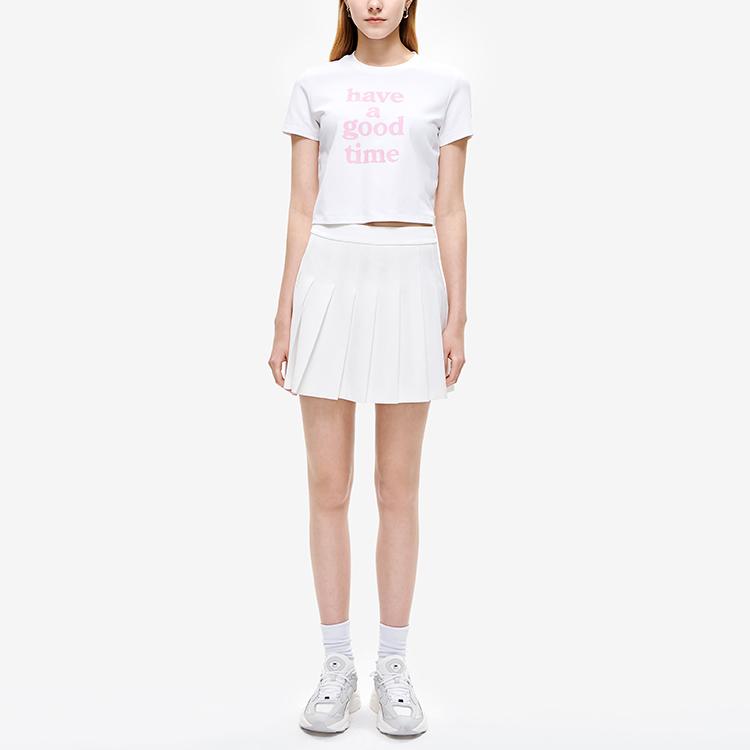 FILA X HAGT Collaboration Casual Breathable Round Neck Letter Solid Short Sleeve T-Shirt Women tops Standard-White F11W229123F-WT