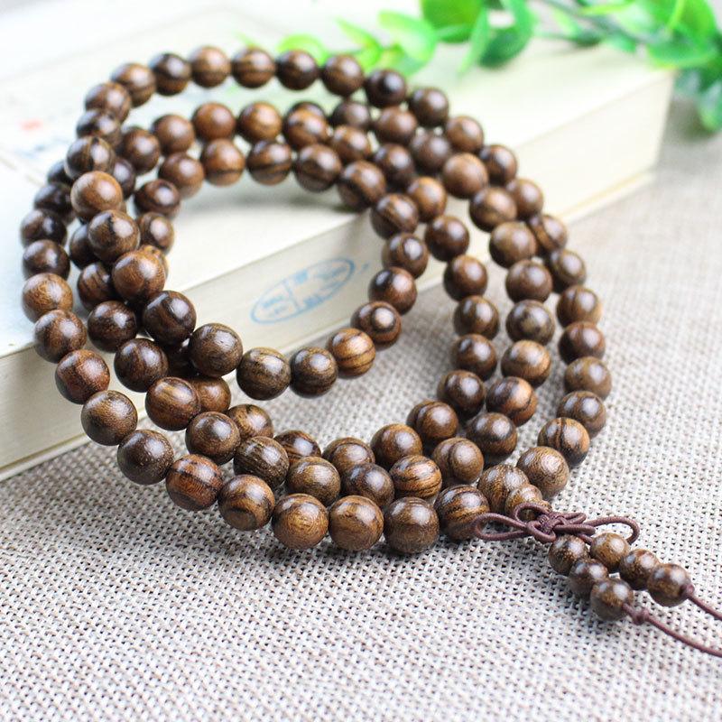 Golden Sandalwood Buddhist Prayer Beads Bracelet - 108 Beads, Wooden Wenwan Ornaments for Men, Women, Couples