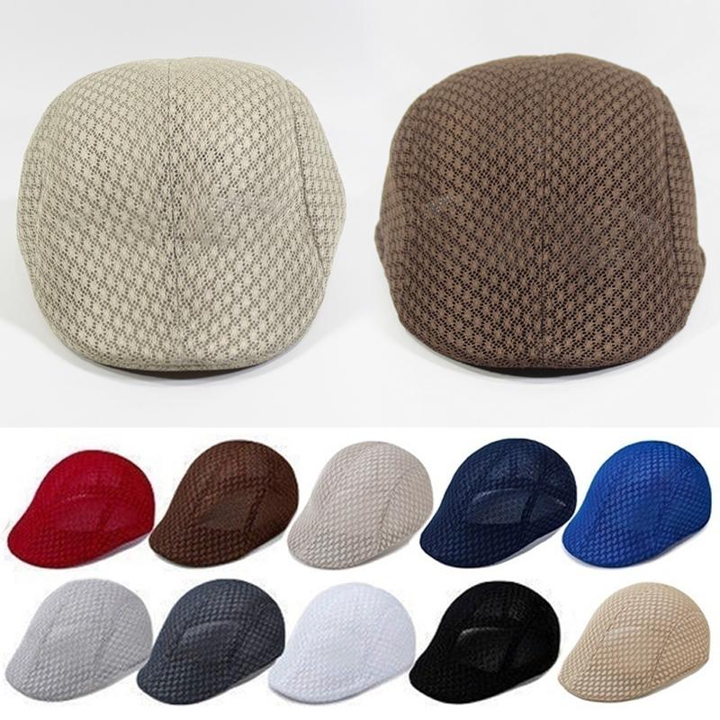 Breathable Summer Sun Hat Solid Color Hollow Duck Tongue Hat Mesh Beret Peaked Cap