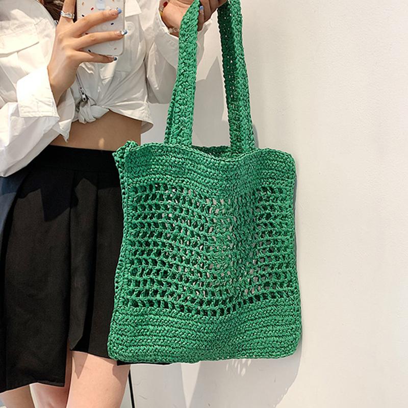 Yogodlns Bolso de hombro hueco tejido de verano para mujer bolso de mano informal de viaje de Color caramelo para playa