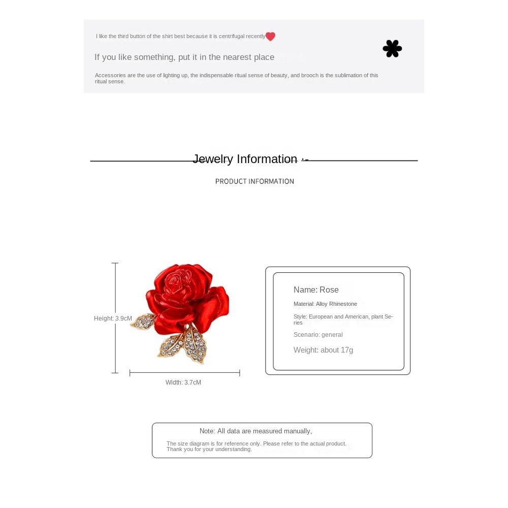 Red Rose Brooch, High-end Women's Light Luxury and High-end Feeling, Elegant Brooch, Suit Sweater Pin, Gift