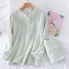 Autumn and Winter Women's Pajamas 2-Piece Set 100% Crepe Cotton Ladies Lace-Trimmed Sleepwear Pajamas Long-Sleeved Trousers Set