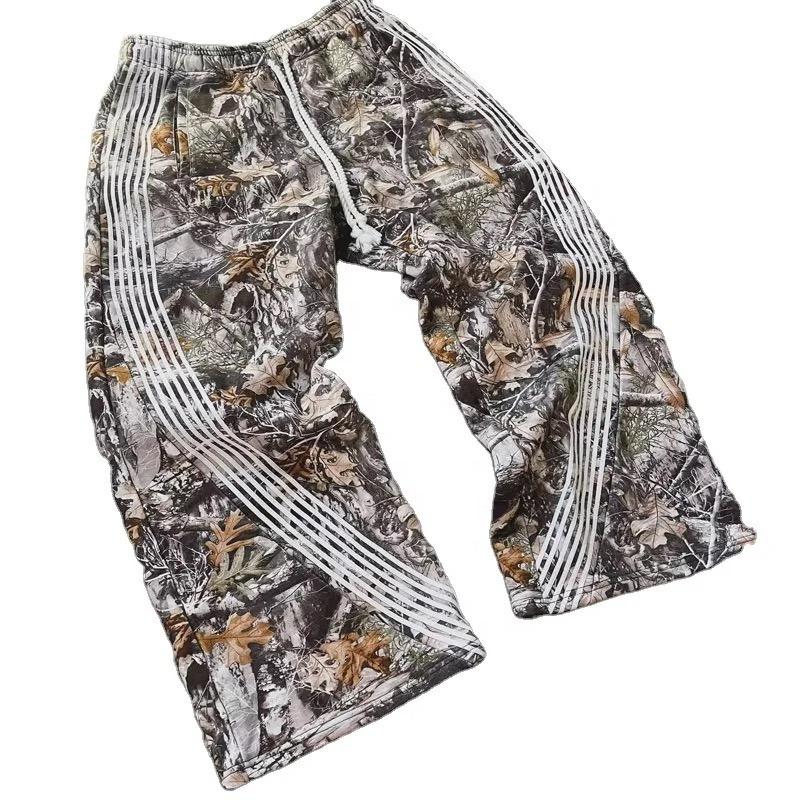 American Vintage High Street Drawstring Straight Pants Leaf Camouflage Functional Striped Wide Leg Pants Loose Casual Pants