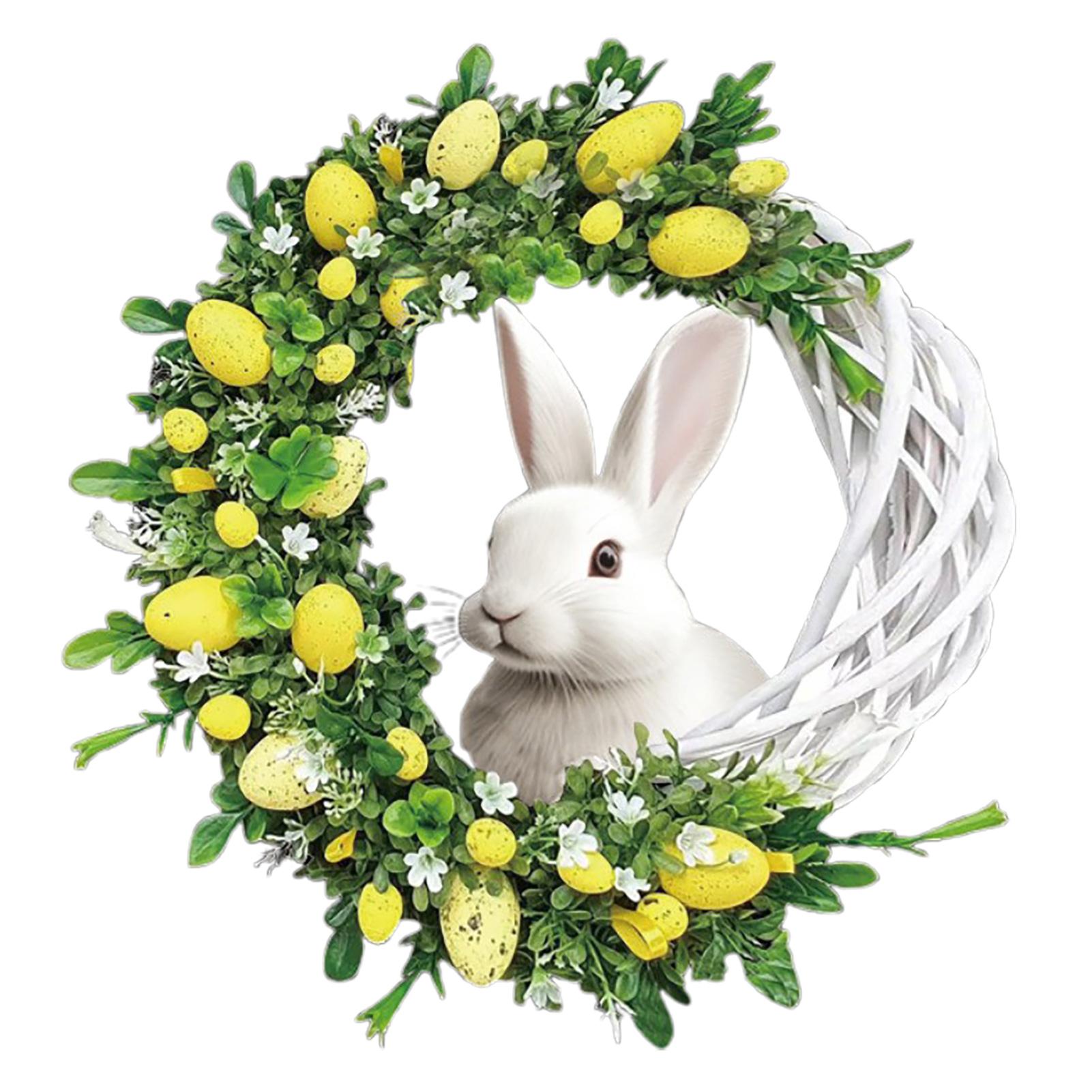 

Easter Bunny Wreath Hanging Artificial Decorative Easter Wreath with Eggs for Spring Front Door Home Decor