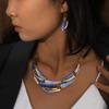 Layered Geometric Jewelry Set Enamel Colored Elegant Style Vintage Earring Necklace Set Zinc Alloy Dainty Fashion Jewelry Set