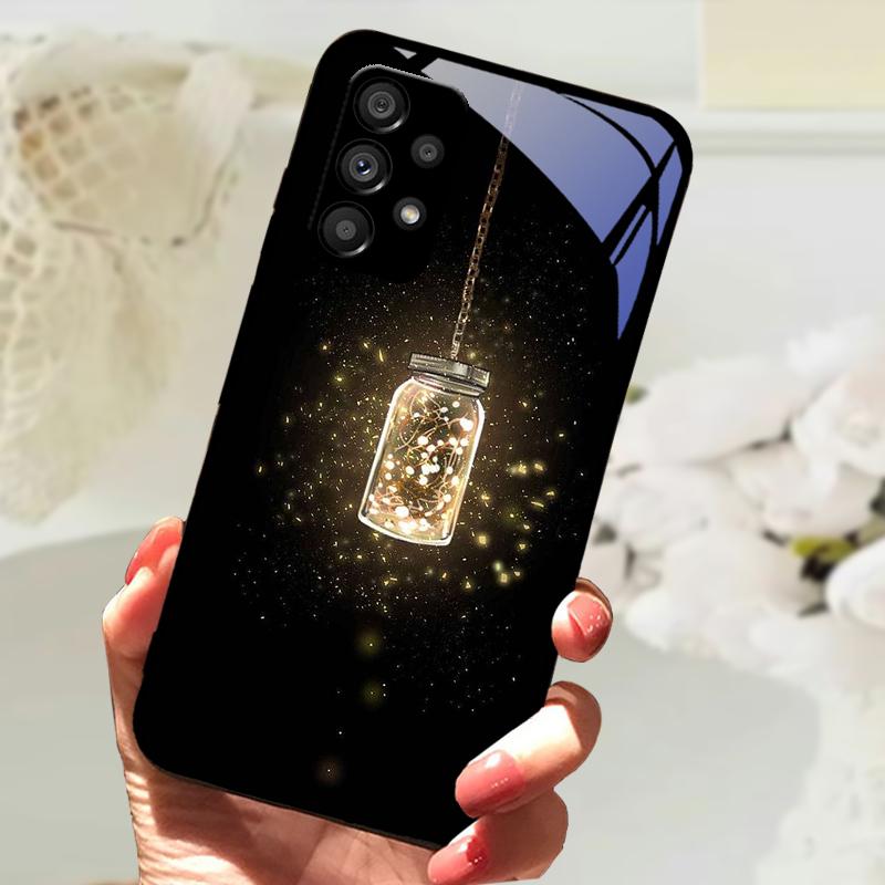 Glass Case For Samsung A13 A23 4G 5G Cartoon Tempered Glass Phone Cover For Galaxy A33 A53 A73 5G Hard PC Glass Protector Cases