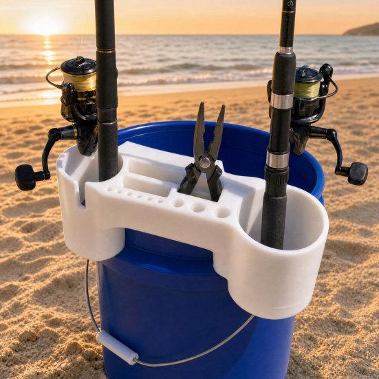 Fishing Rod Holder, Rack with Multiple Rod Slots And Tool Storage, Durable Outdoor Bucket Bracket, for Beach And Boat Fishing Organizer
