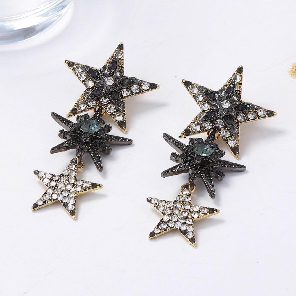 Exaggerated Temperament Shiny Rhinestone Zircon Star Splicing Tassel Dangle Earrings for Women Exquisite Luxury Piercing Jewelry