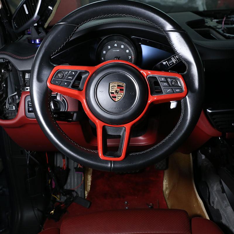 For Porsche 718 911 918 2016- ABS Matt black/Carbon Fiber/Red Car Steering Wheel Frame Cover Trim Sticker Auto