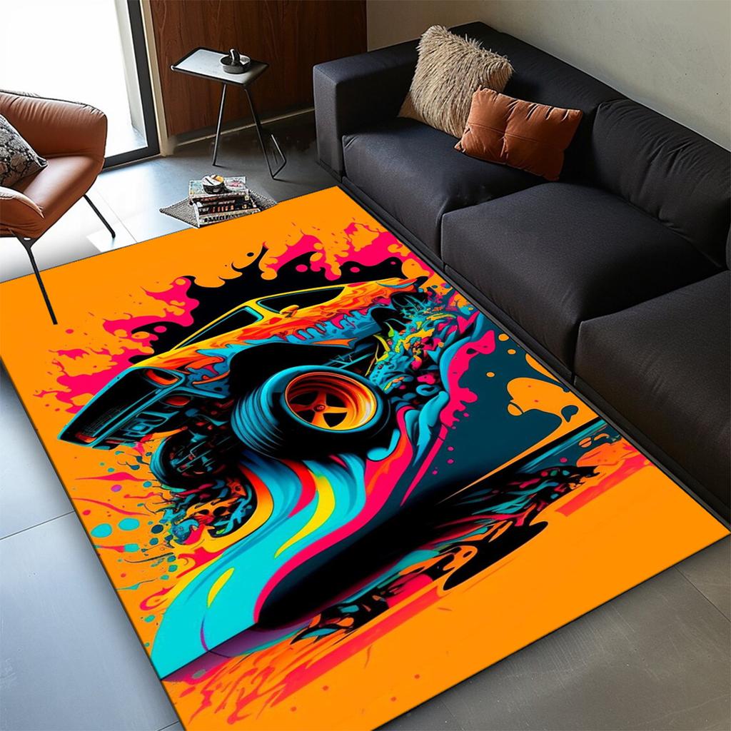 Stylish Car Print Area Rug - Non-Slip, Soft Polyester Floor Mat for Home & Office Decor - Perfect for Bedroom, Study, Dining Roo