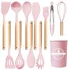 12-Piece Silicone Kitchen Utensil Set With Wooden Handle Heat-Resistant Non-Stick Cooking Tools Home Use