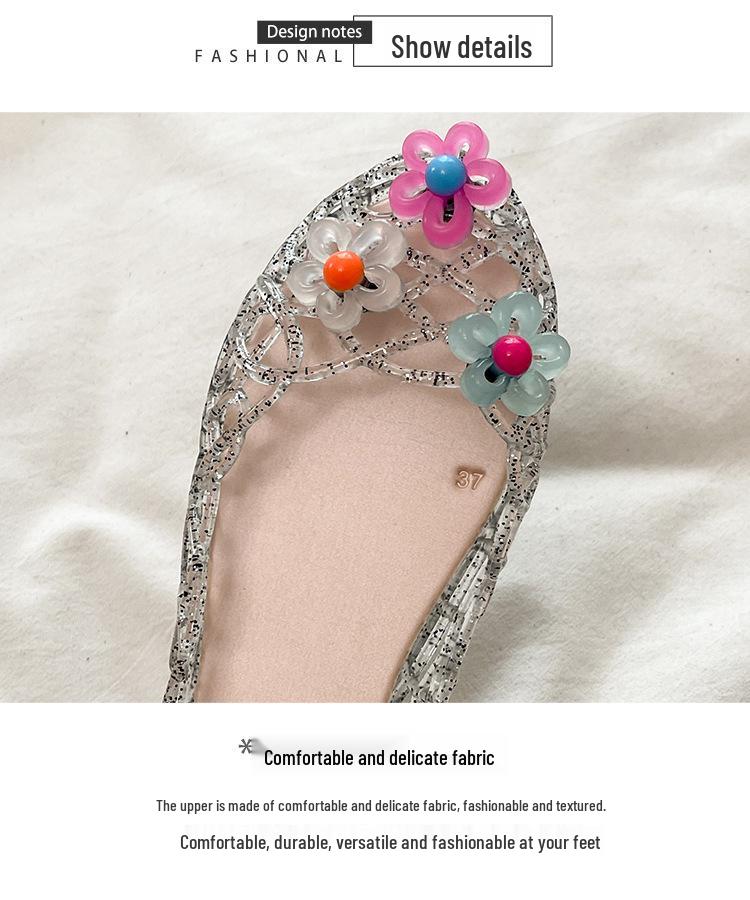 Women's Summer Crystal Flower Jelly Shoes - Breathable, Non-slip, Soft Sole Casual Beach Flats