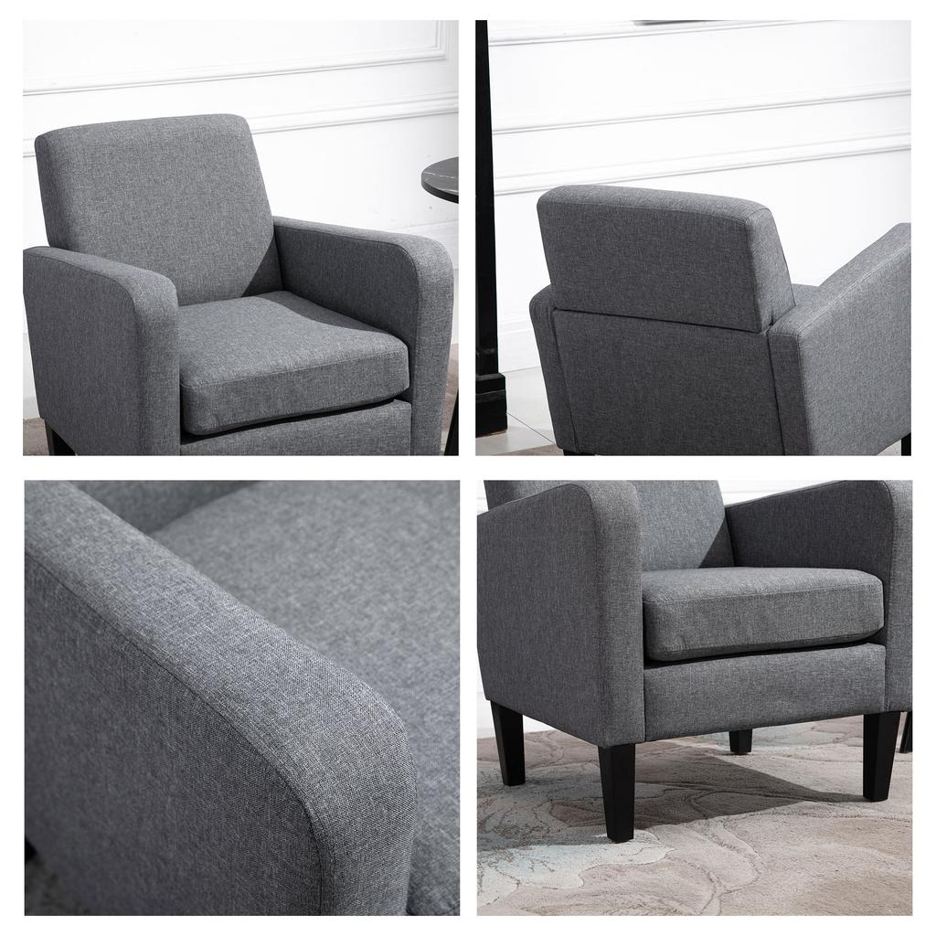 Single Armchair, Recliner Chair, Upholstered Chair with Wooden Legs, Linen-Look Fabric, 66 x 72 x 74 cm, Light Grey