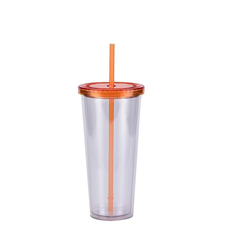 700ml Strohbecher, einfacher Sommer-Saft-Getränkebecher, transparenter doppelwandiger Plastikbecher für den Haushalt